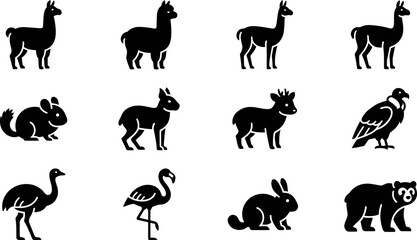 Set of various wild animal silhouettes icons. © Inova