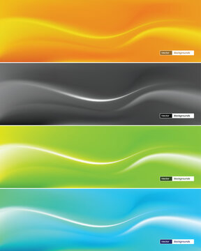 Modern horizontal vector banners featuring smooth, fluid gradient waves in vibrant orange, sleek grey, bright lime green, and vivid cyan blue.