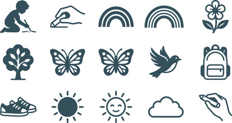 Obraz premium Set of hand drawn nature and school themed vector icons.
