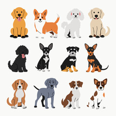 Obraz premium Collection of cute cartoon dogs of various breeds