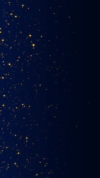 light flare golden dust glitter shining stars fly side on dark blue animation, new year and christmas stream vertical social media motion background