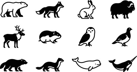 Set of Arctic Animals Vector Silhouettes and Icons. © Ternak