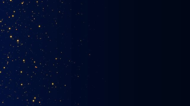 light flare golden dust glitter shining stars fly side on dark blue animation, new year and christmas stream social media motion background