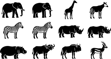 Set of African wildlife animal silhouettes for design. © Pionn