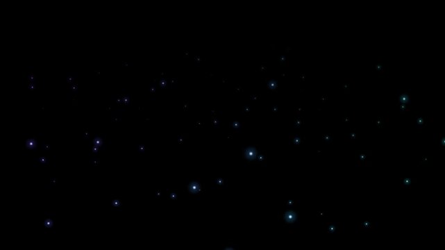 Abstract 4K animated neon particle grid wave moving seamlessly with cyan and purple glowing bokeh effects on black background.