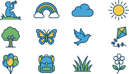 Obraz premium Set of colorful nature and outdoor activity icons.