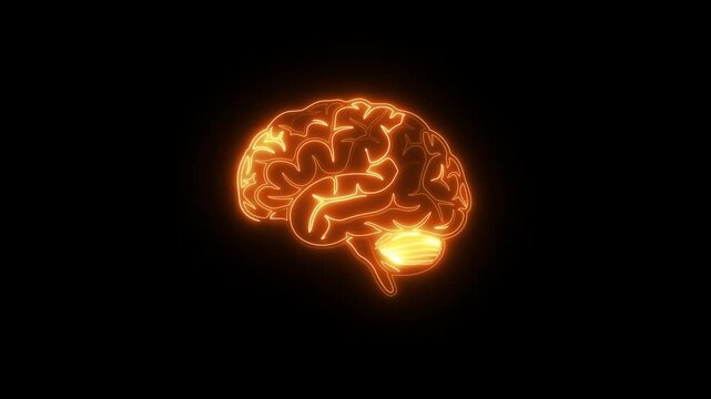 Blue neon brain with electric pulses and wave lines representing futuristic neural technology