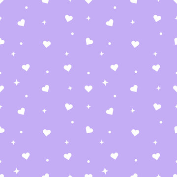 Cute Kawaii Pastel Purple Heart Seamless Pattern