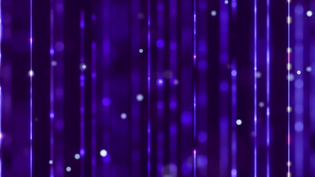 Abstract purple motion background with glowing vertical light lines and floating particles.