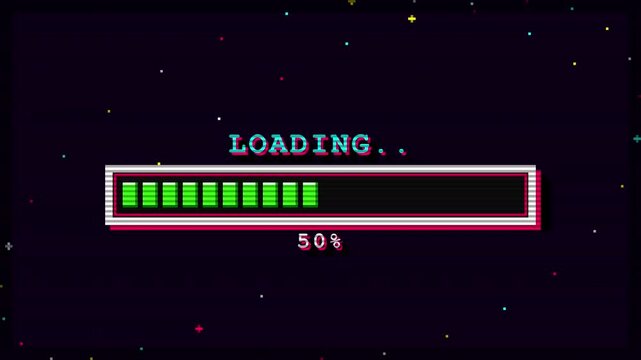 Retro Glitch Pixel Loading Bar Animation with Percentage Counter