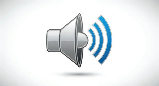 Silver speaker icon with blue sound waves for volume control
