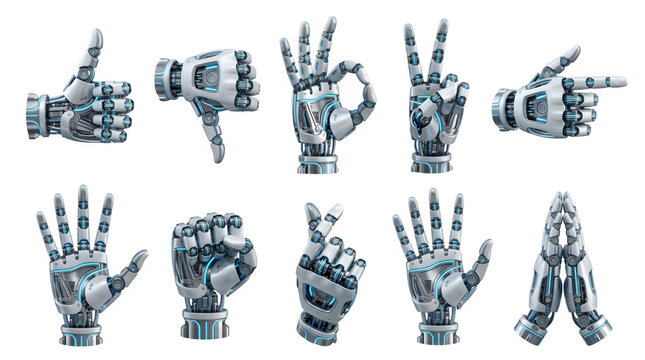 PNG Robotic Hands Gestures Set Isolated on Transparent Background