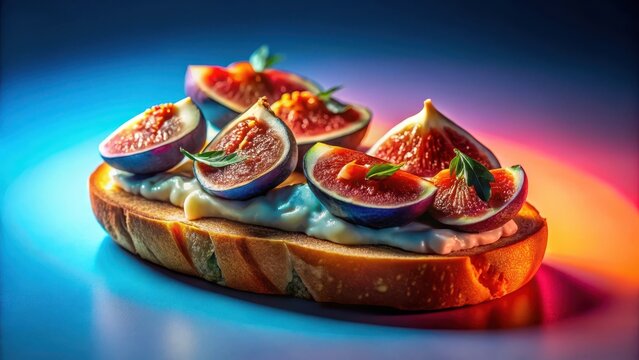 Crostini with baked figs and blue cheese crostini baked figs blue cheese abstract background minimalist design pastel gradient luxury backdrop neon gl