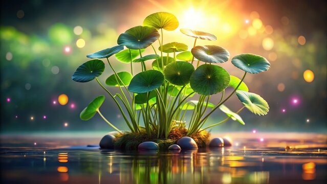 Centella asiatica planting in pond centella asiatica planting pond abstract background minimalist design pastel gradient luxury backdrop neon glowing