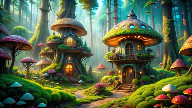 Fairytale mushroom house made of plasticine nestled in a forest setting fairytale mushroom house made plasticine nestled forest setting artificial int