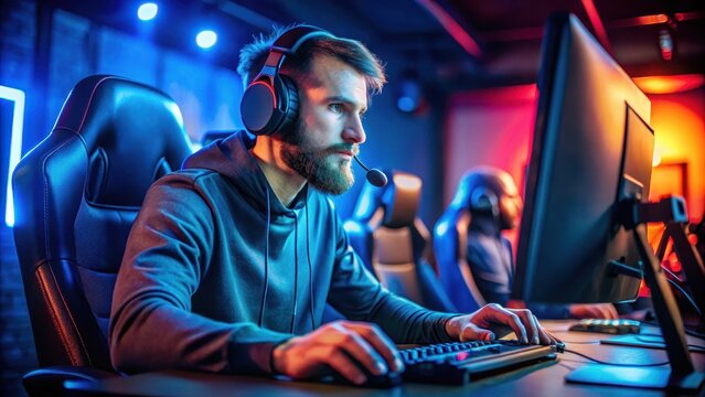 Professional esports gamer in action playing on his computer