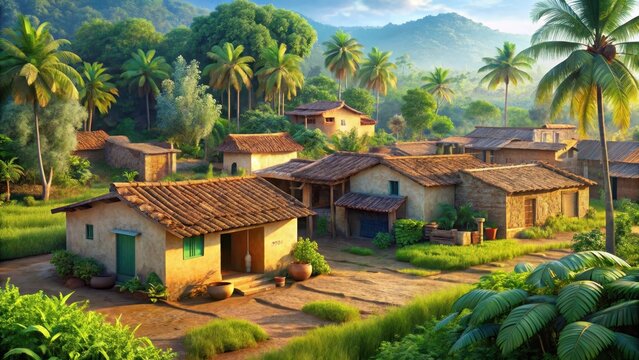 The landscape of indian rural houses