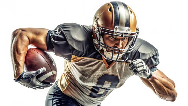 American football player in action white isolated