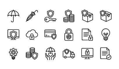Fototapeta premium Security Protection Outline Icons Vector EPS 10