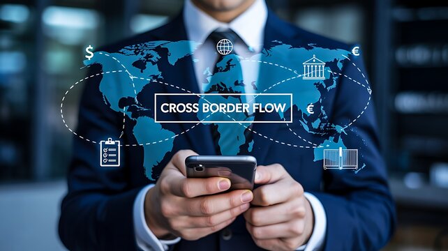 Cross border payment technology concept with global financial transaction network