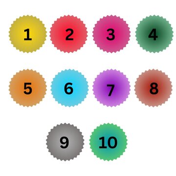 Colorful Number Circle Badge Set 1 to 10, Round Number Labels, Infographic Elements and UI Icons