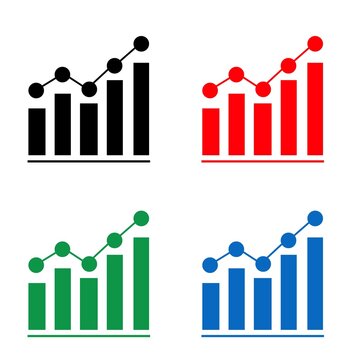 Business Growth Bar Chart Icon Set with Upward Arrow, Financial Analytics, Sales Performance, Profit Increase, Data Statistics