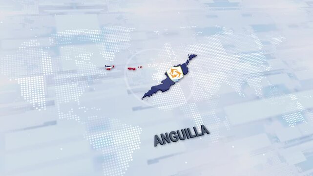 Displaying Anguilla Map With Flag On Technology World Map Background