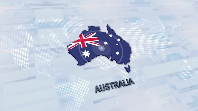 Displaying Australia Map With Flag On Technology World Map Background