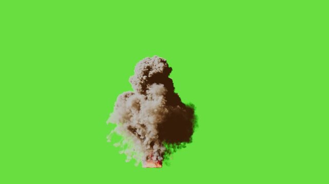 Volcano Begins to Erupt on a Green Screen Background, CG Animation, 4K