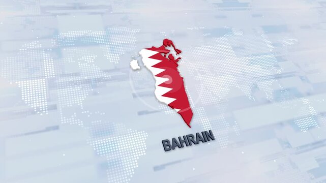 Displaying Bahrain Map With Flag On Technology World Map Background