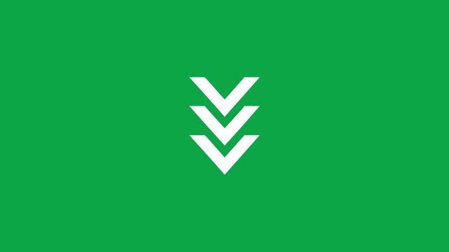 Three white downward arrows icon on a green background