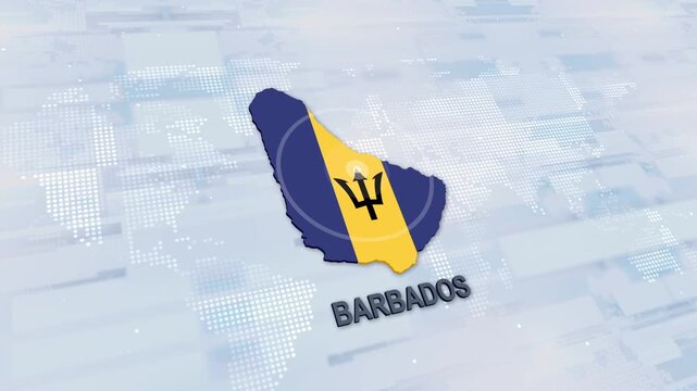 Displaying Barbados Map With Flag On Technology World Map Background