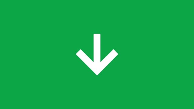 White down arrow icon isolated on green background