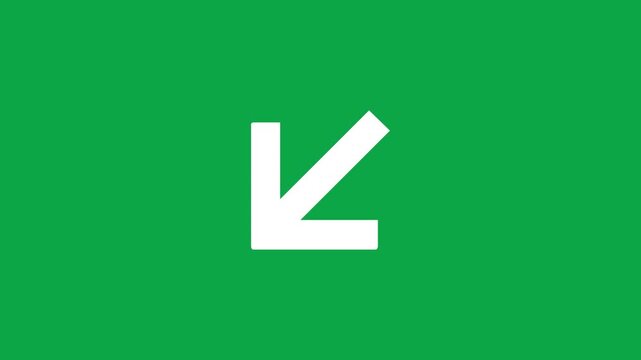 Minimalist white arrow icon pointing down and left on a green background