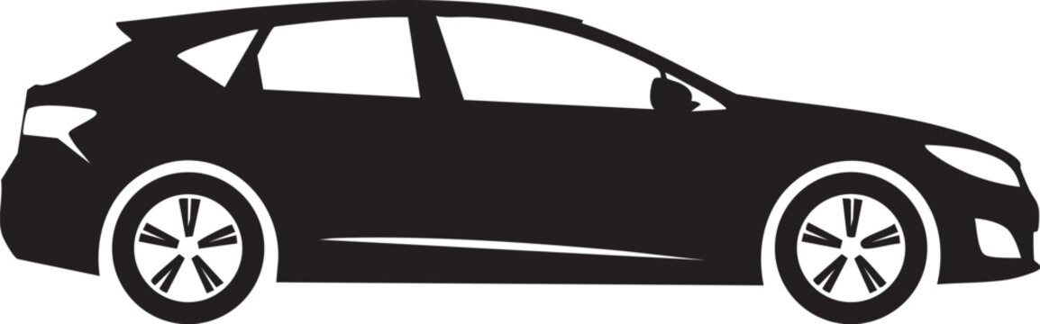 Black silhouette of a modern hatchback car