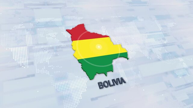 Displaying Bolivia Map With Flag On Technology World Map Background