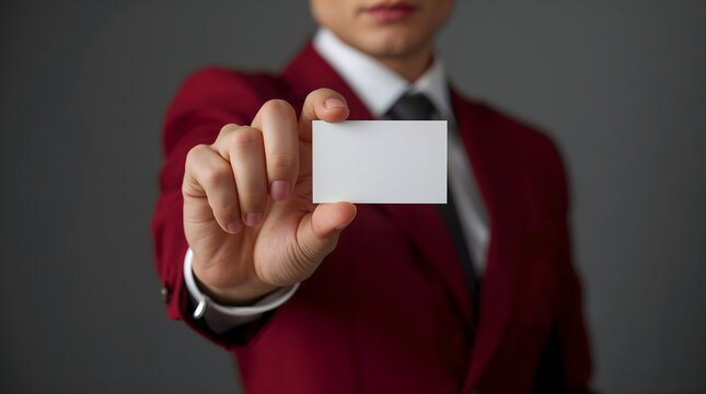 Blank business card held by woman in red costume creates professional and clean presentation mood generative AI
