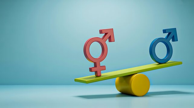 Gender equality balance concept with male and female symbols representing social equality and inclusion