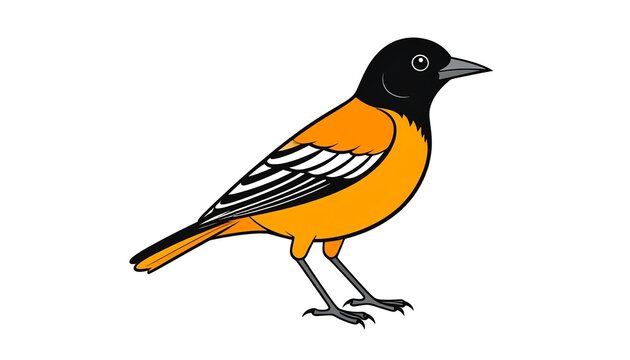 Colorful Black and Orange Songbird Standing in Side View on Light Gray Background
