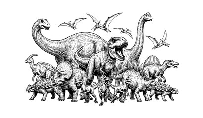 Prehistoric dinosaurs collection with tyrannosaurus rex and triceratops vector illustration © Shahanaj