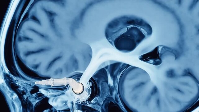 Postoperative MRI Scan Showing Deep Brain Electrode Placement and Tip Verification
