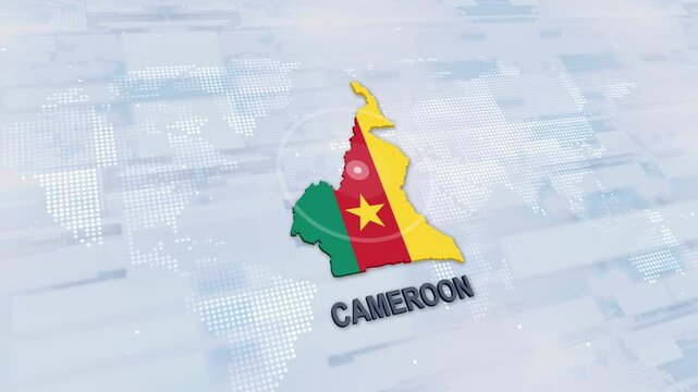 Displaying Cameroon Map With Flag On Technology World Map Background