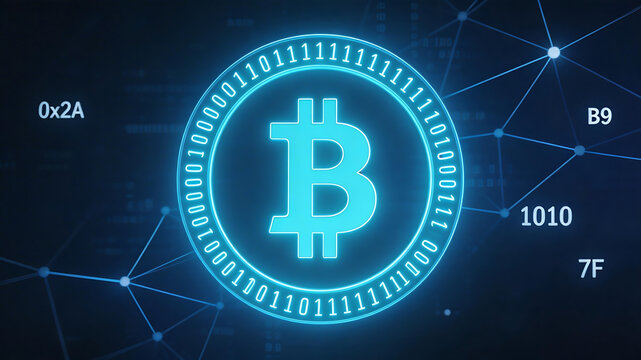 Digital Bitcoin cryptocurrency coin