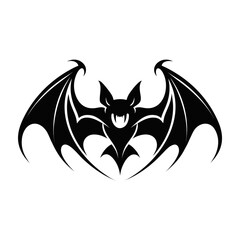 Obraz premium Stylized bat silhouette vector, aggressive flying bat logo with sharp wings, gothic vampire bat icon for Halloween branding and tattoo design