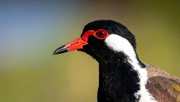 Colorful Lapwing Bird Facing Left Against Soft Green Background