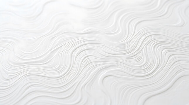 Monochromatic white textured surface with flowing wavy lines abstract background pattern
