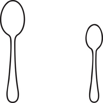 Large spoon and teaspoon black outline cutlery vector illustration isolated