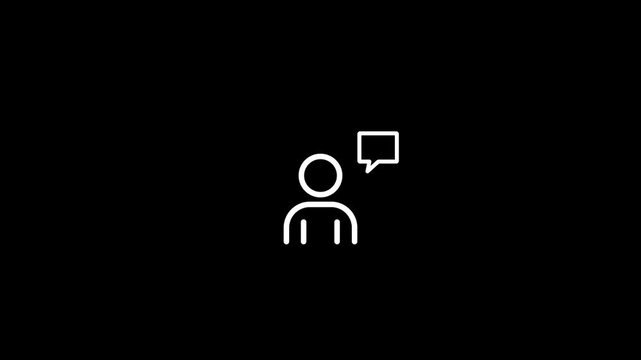 white line chat conference icon isolated on black background