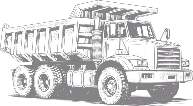 Detailed of a heavy-duty dump truck with multiple axles