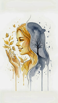 Bipolar Disorder and Mental Health Watercolor Illustration